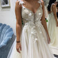3D Flowers Straps V Neck Wedding Dresses Boho