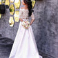 Boho Satin Wedding Dress Two Piece Lace Half Sleeves