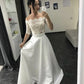 Boho Satin Wedding Dress Two Piece Lace Half Sleeves