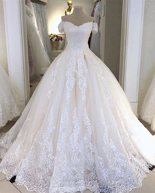 Vintage Lace Wedding Dress Ball Gown Off The Shoulder