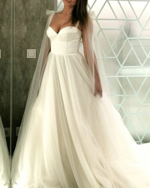 A-line Tulle Wedding Dress Sweetheart Satin Corset