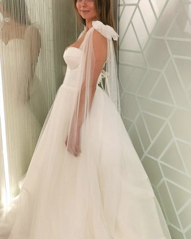 A-line Tulle Wedding Dress Sweetheart Satin Corset