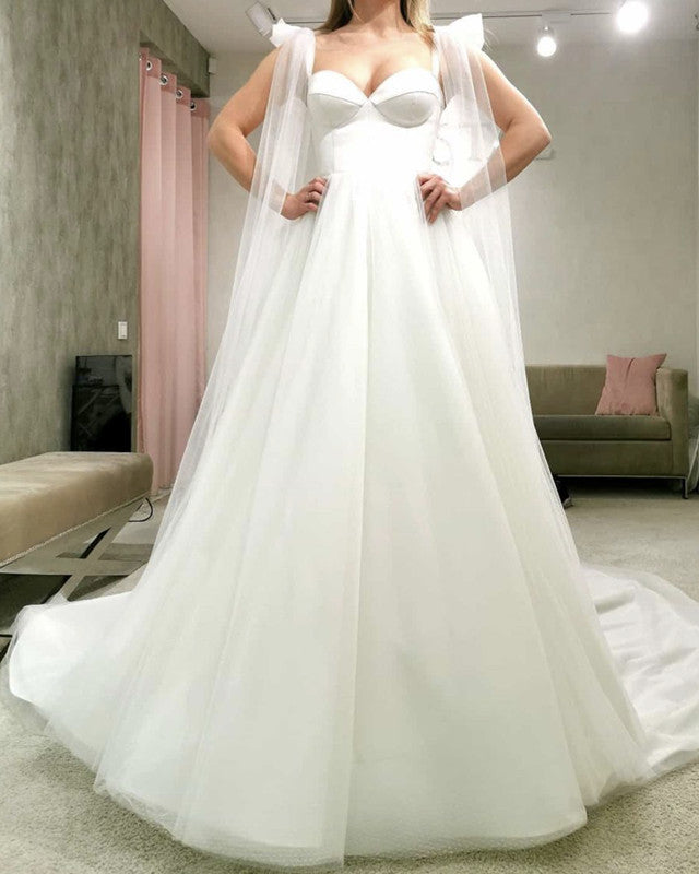 A-line Tulle Wedding Dress Sweetheart Satin Corset