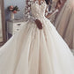 Sheer Neck Wedding Dress Ball Gown Tulle Appliques