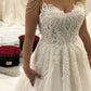 Lace Embroidery Wedding Dress Tulle V Neck With Pearl Straps