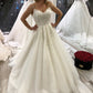 Lace Embroidery Wedding Dress Tulle V Neck With Pearl Straps