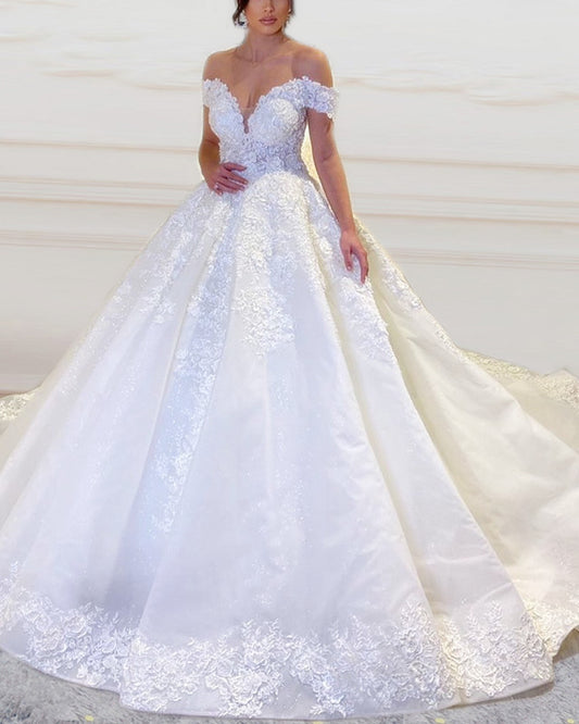 Princess Ball Gown Wedding Lace Dresses Off Shoulder