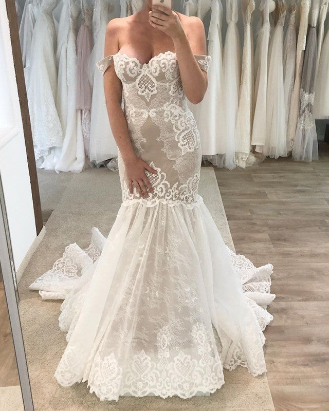 Elegant Lace Mermaid Wedding Gown Sweetheart Off Shoulder Lisposa Elegant Lace Mermaid Wedding Gown Sweetheart Off Shoulder Lisposa