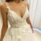 Elegant Tulle V Neck Wedding Dress With Lace Flowers