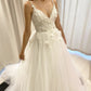 Elegant Tulle V Neck Wedding Dress With Lace Flowers