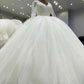 Puffy Wedding Dress Ball Gown Tulle V Neck Lace Sleeves