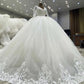 Puffy Wedding Dress Ball Gown Tulle V Neck Lace Sleeves