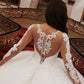 Elegant Lace Long Sleeves Beaded Corset Wedding Dress Ball Gown