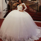 Elegant Lace Long Sleeves Beaded Corset Wedding Dress Ball Gown