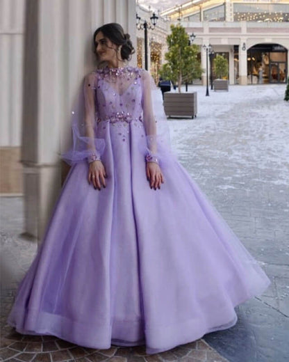 Light Purple Ball Gown Wedding Dresses Long Sleeves – Lisposa Light Purple Ball Gown Wedding Dresses Long Sleeves – Lisposa