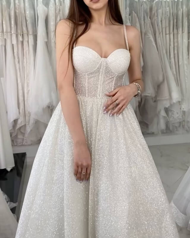 Sparkly Corset Wedding Dress Tea Length – Lisposa