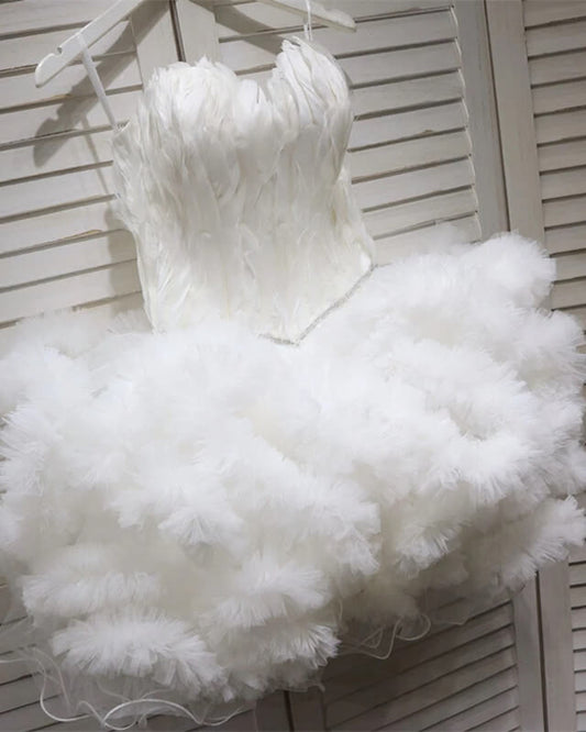 White Feather Dress For Rehearsal Dinner