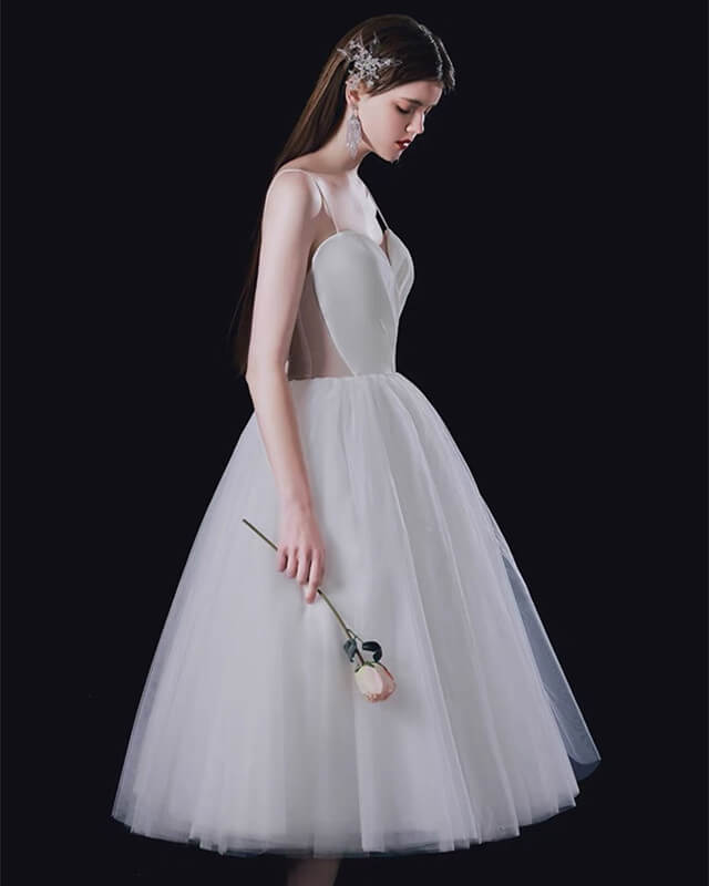 Short White Pleated Satin Sweetheart Tulle Dress