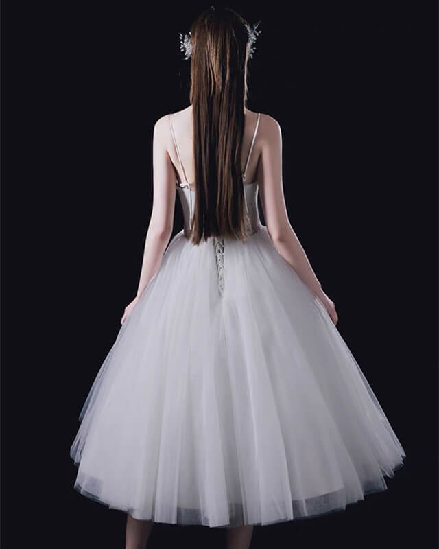 Short White Pleated Satin Sweetheart Tulle Dress