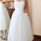 White A-line Sweetheart Tea Length Dress
