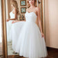 White A-line Sweetheart Tea Length Dress