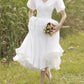 White Puffy Sleeve Organza Wedding Tea Length Dress
