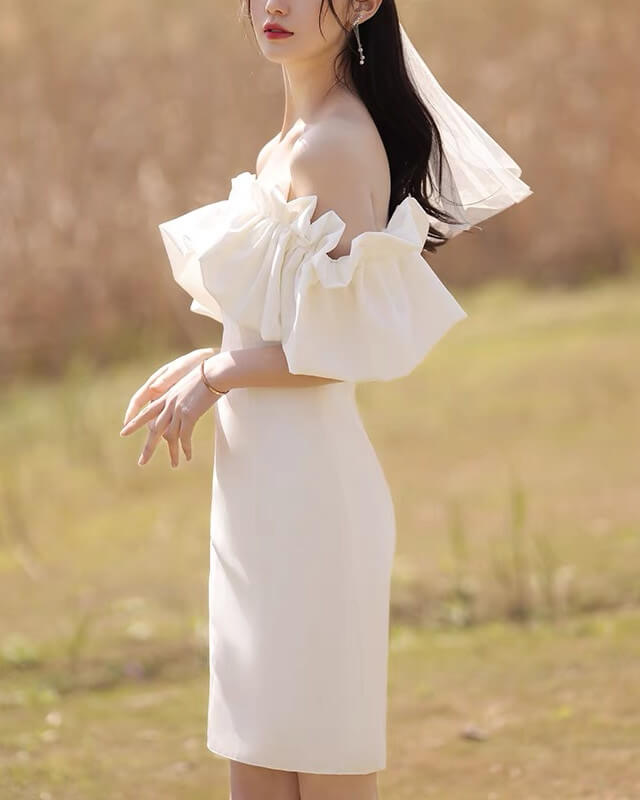 White Off The Shoulder Ruffles Neckline Dress