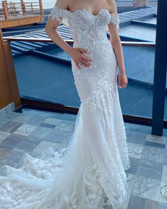 Mermaid Embroidery Off Shoulder Wedding Dress
