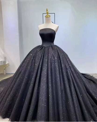Black Strapless Wedding Dress With Sparkles