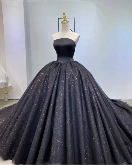 Black Strapless Wedding Dress With Sparkles