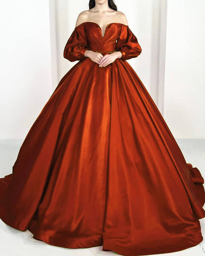 burnt orange satin wedding dress