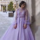 Long Sleeve Purple Ball Gown