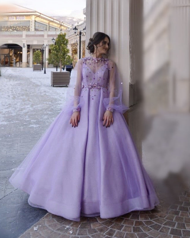 Elegant Purple Tulle Ball Gown With Feather Accents And Long Sleeves Puffy  Sweet 16 Birthday & Prom Dress From Manweisi, $134.78 | DHgate.Com