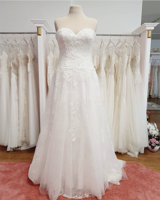 Plus Size Lace Overlay Wedding Dress Strapless