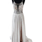 Vintage Boho V Neck Split Wedding Dress Lace Embroidery