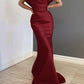 Mermaid Burgundy Satin Removable Train Wedding Dress