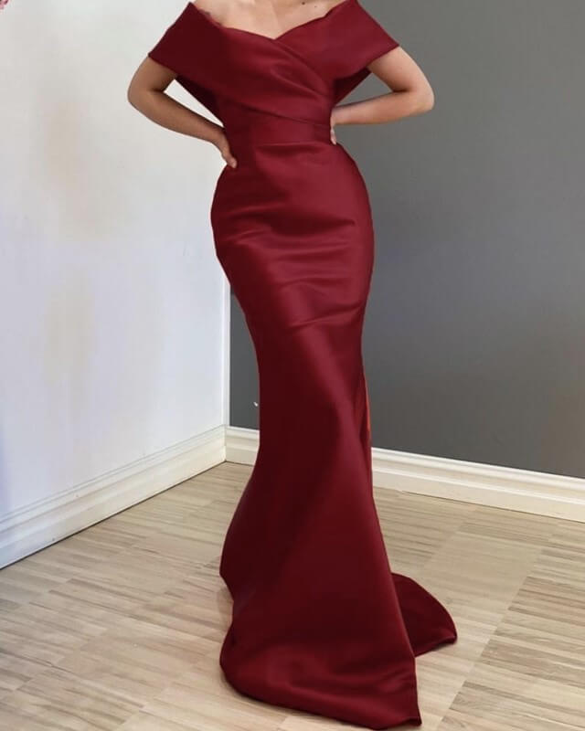 Mermaid Burgundy Satin Removable Train Wedding Dress