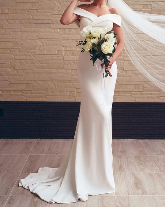 Off The Shoulder Mermaid Wedding Dress Satin