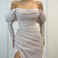 Mermaid Sparkly Long Sleeve Wedding Dress Off Shoulder
