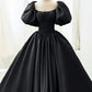 Ball Gown Black Satin Wedding Dresses Puffy Sleeves