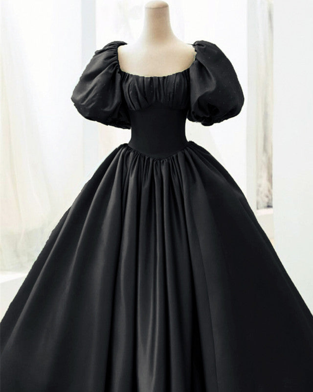 black satin wedding dress Gothic Black Satin Wedding Ball Gown Dresses – Lisposa