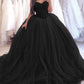 Black Ball Gown Sweetheart Beaded Corset Wedding Dresses