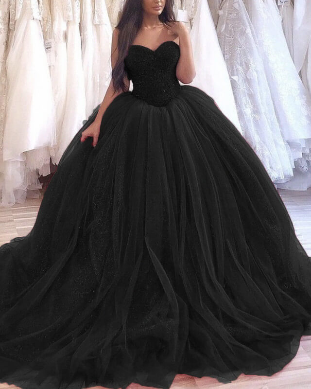 Black Ball Gown Sweetheart Beaded Corset Wedding Dresses