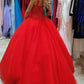 Red Sweetheart Crystal Beaded Corset Ball Gown Dress