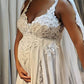 Chic Chiffon Pregnant Wedding Dresses Lace Embroidery V-neck
