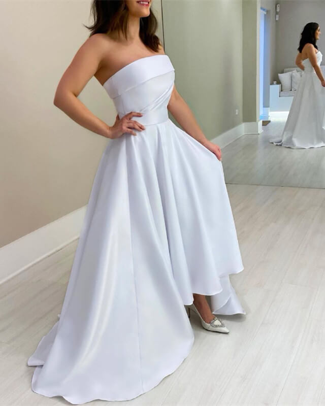 Strapless Satin Hig-Low Wedding Dresses