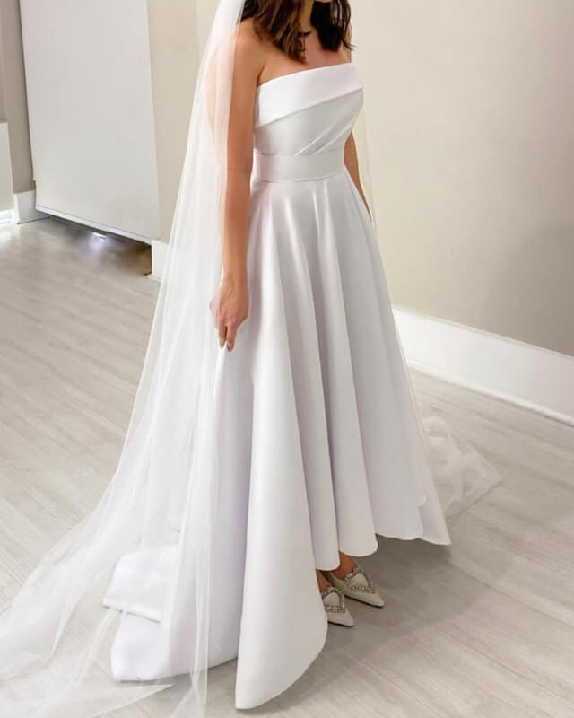 Strapless Satin Hig-Low Wedding Dresses