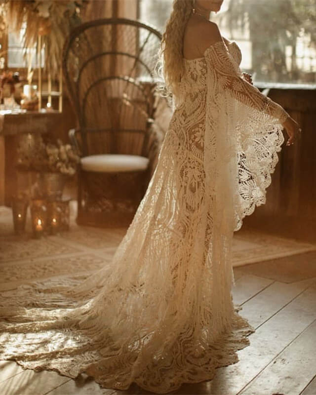 Mermaid Boho Lace Wedding Dress 