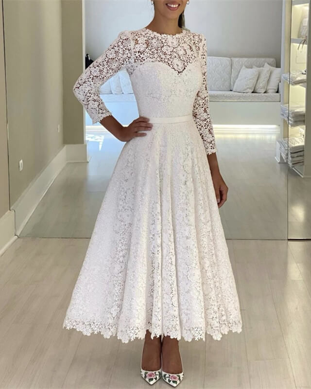 Tea Length Lace Wedding Dresses