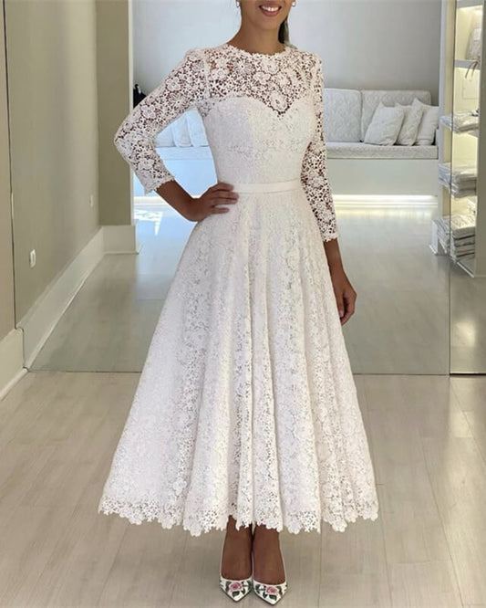 Tea Length Lace Wedding Dresses